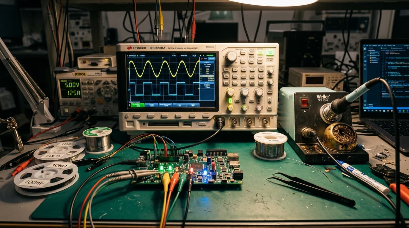 Maker Hardware Workbench with Oscilloscope and Soldering Station